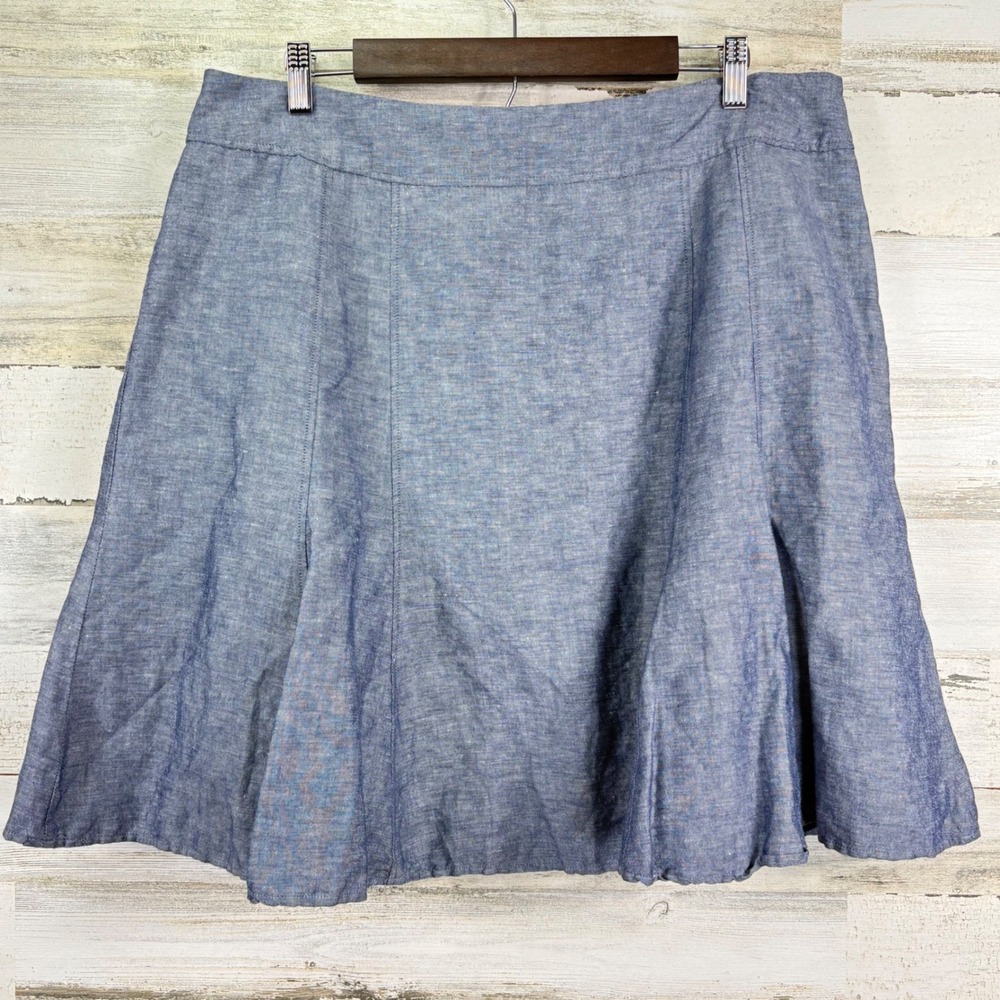 Coldwater Creek Skirt PXL 18 Blue Chambray Linen Blend A Line Flared‎ Lined